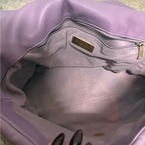 Chanel 19 fabric Lavender Quilted Shoulder Bag with Gold Chain - Picture 15 of 16